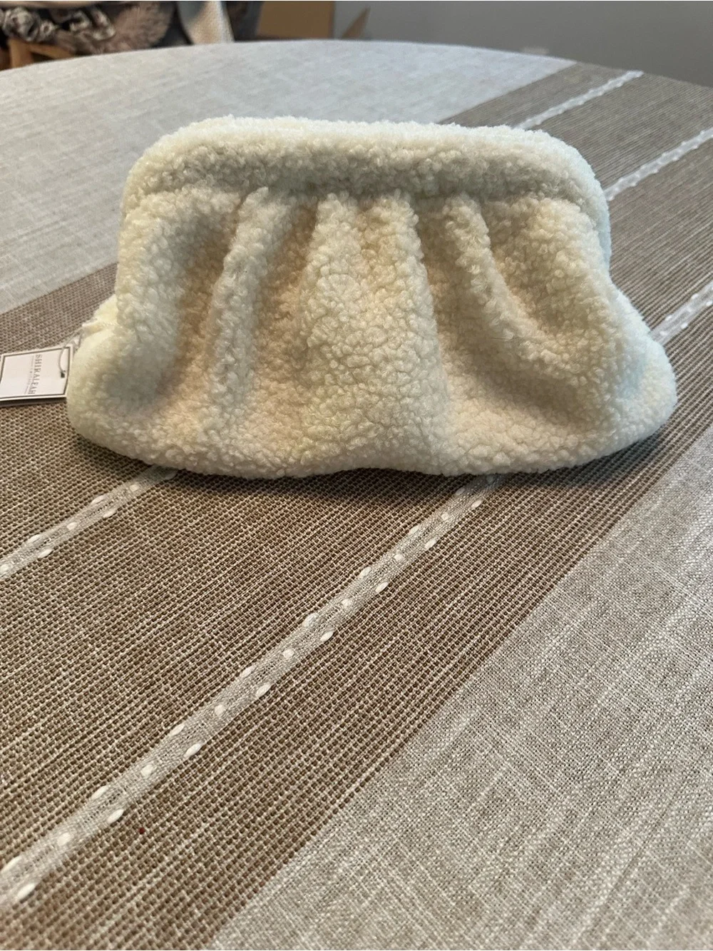 Shiraleah Sherpa clutch ivory white teddy fluffy cloud dumpling makeup pouch bag